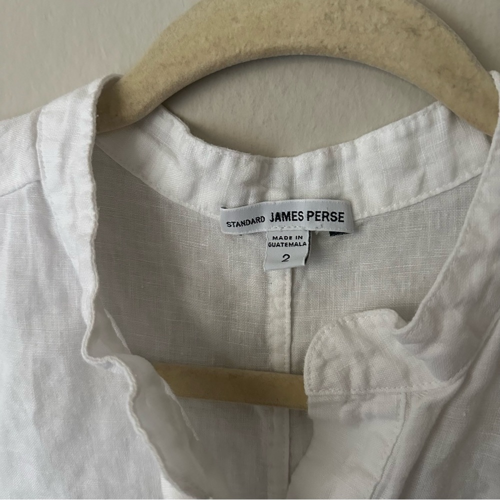 JAMES PERSE 100% Linen Drawstring Dress White Drop Waist Tie Waist Button Front - Picture 4 of 10